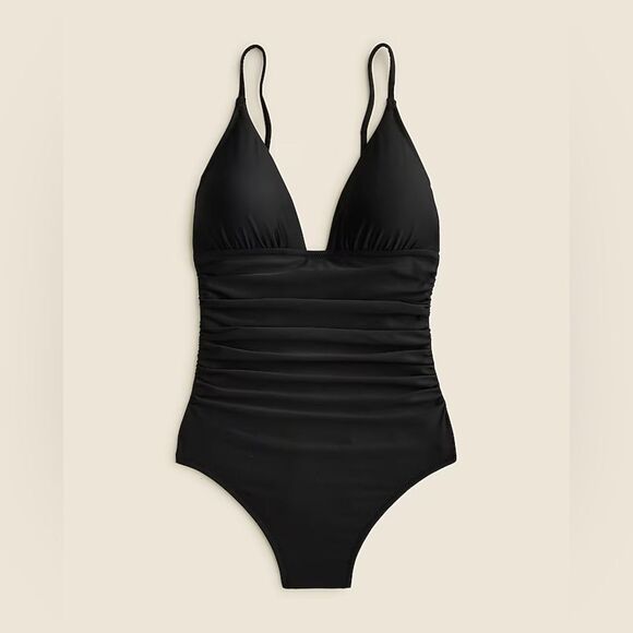 NWT J CREW Ruched plunge one-piece swimsuit in black - Picture 3 of 8